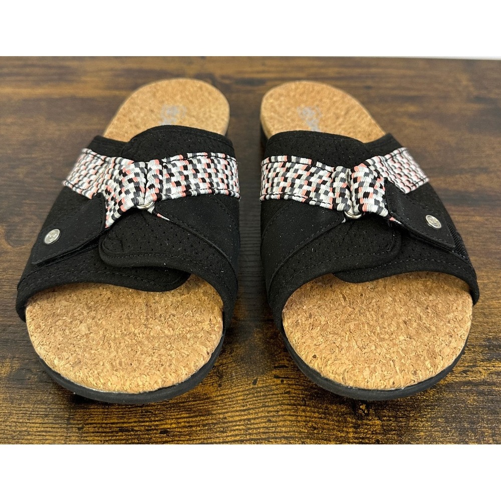 Spenco Women's Bonaire Orthotic Slide Sandals Black Print Cork Size 9 B Comfort - Picture 3 of 11
